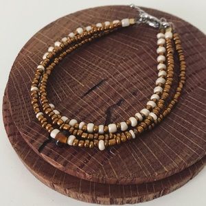 Cream & Bronze Beaded Bracelet